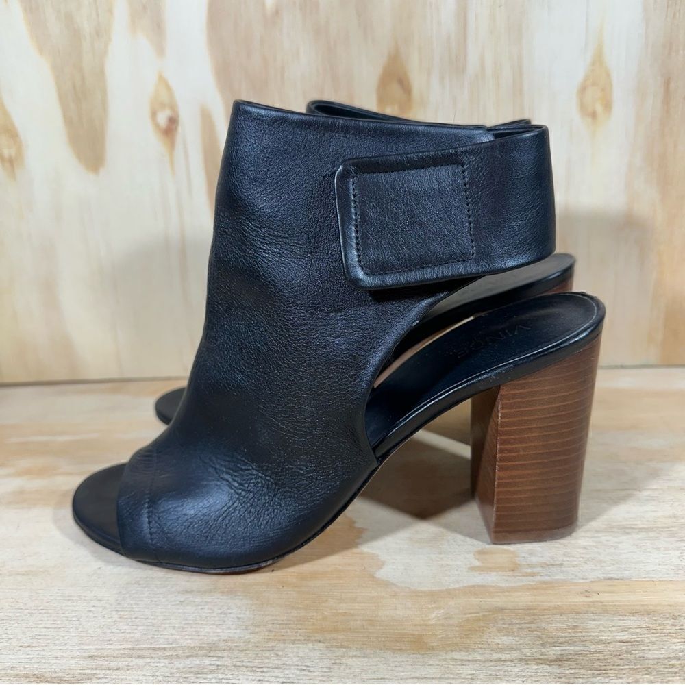 Vince Faye Open Toe Black Leather Bootie Women’s Size 8.5